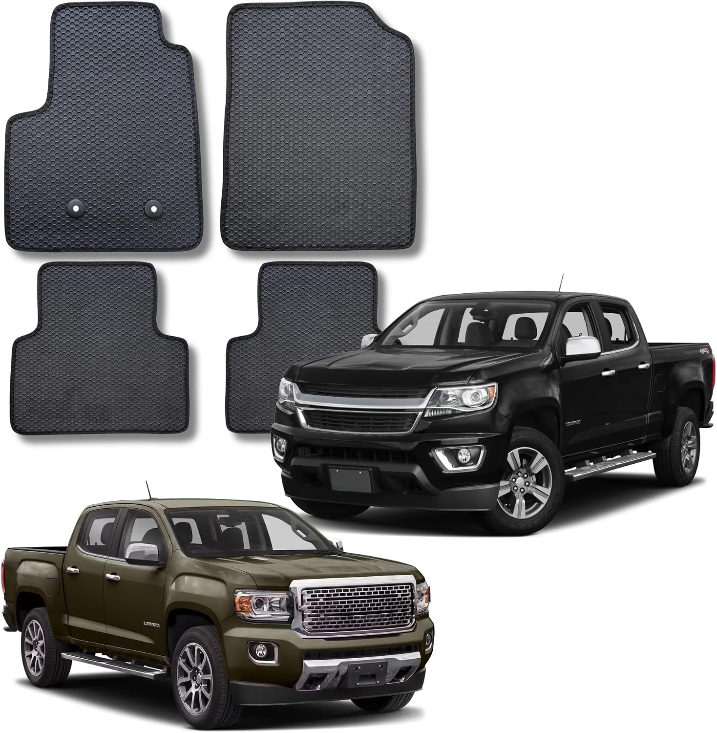 ecoMats All Weather Floor Mats for 2015 to 2022 Chevrolet Colorado/GMC Canyon Crew Cab, Front and Rear, Safety Locks, Honeycomb Surface, Traps Liquid and Dirt, Easy to Clean, Odorless