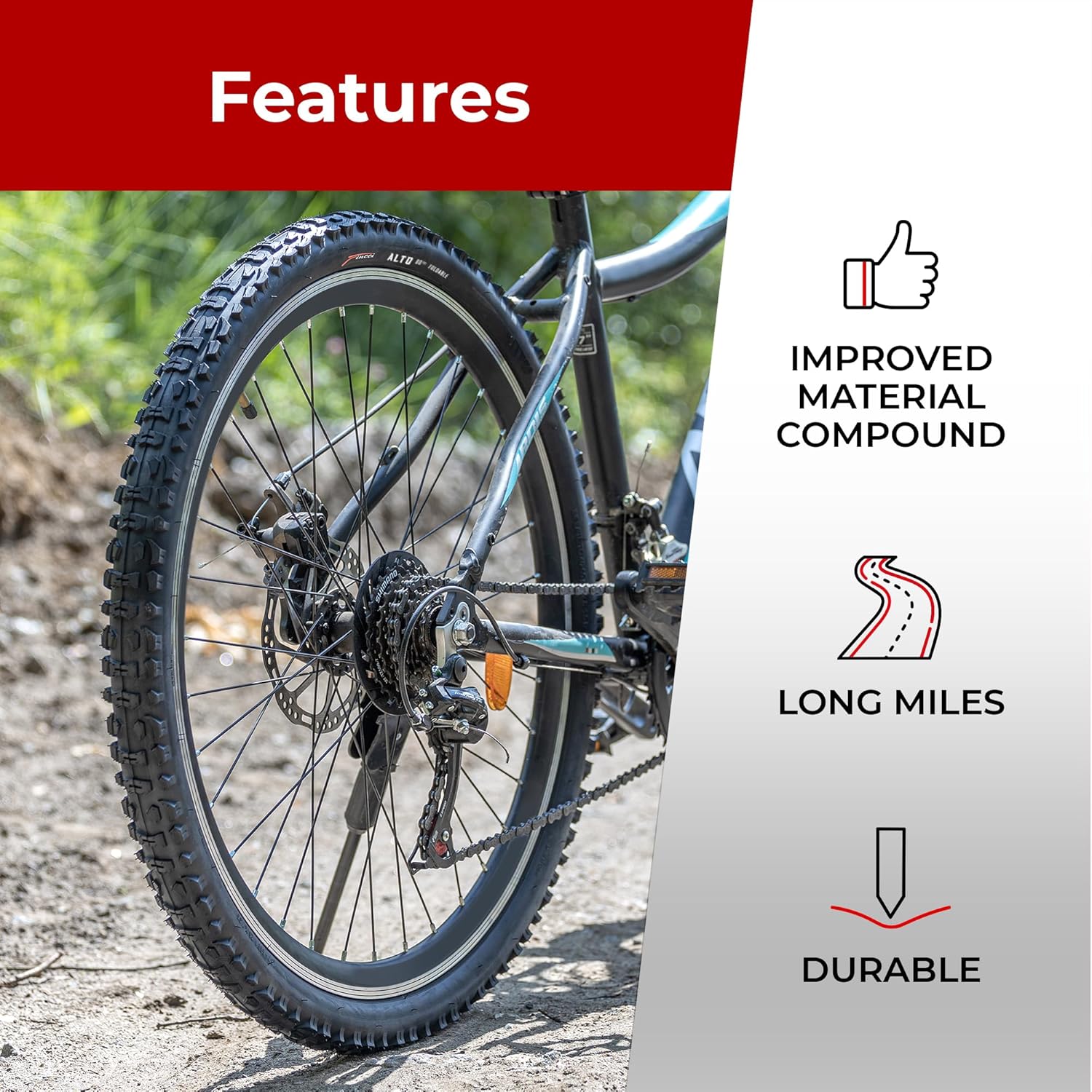 Fincci Pair 26 x 1.95 Bike Tires 50-559 Foldable 60 TPI Tires for MTB Mountain Hybrid Bicycle - Pack of 2 26x1.95 Inch Tire