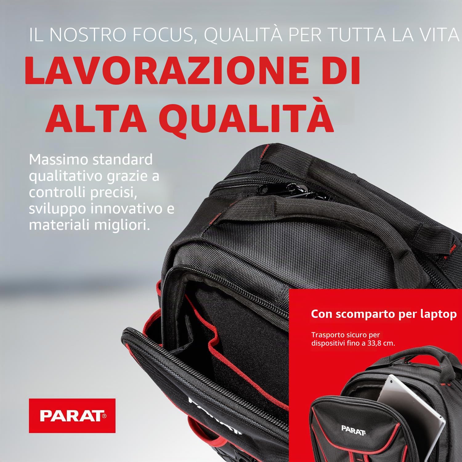 PARAT Basic, zaino per attrezzi da 23 l, per elettricisti, zaino in nylon resistente, con 15 scomparti e 6 passanti in gomma, zaino per elettricisti con fondo rinforzato