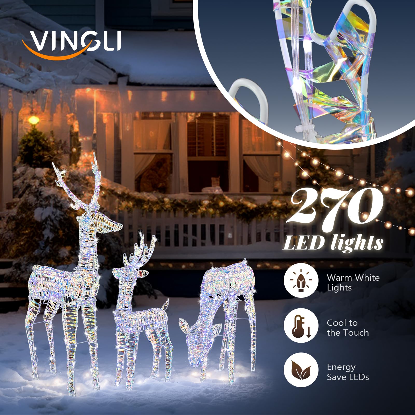 Bonnlo Leuchtendes Rentier-Weihnachtsdeko, 3-teiliges Rentier-Familien-Set mit 270 LED-Lichtern, für Innen- und Außendekoration, mit Erdspießen, Plug-in, Weiß