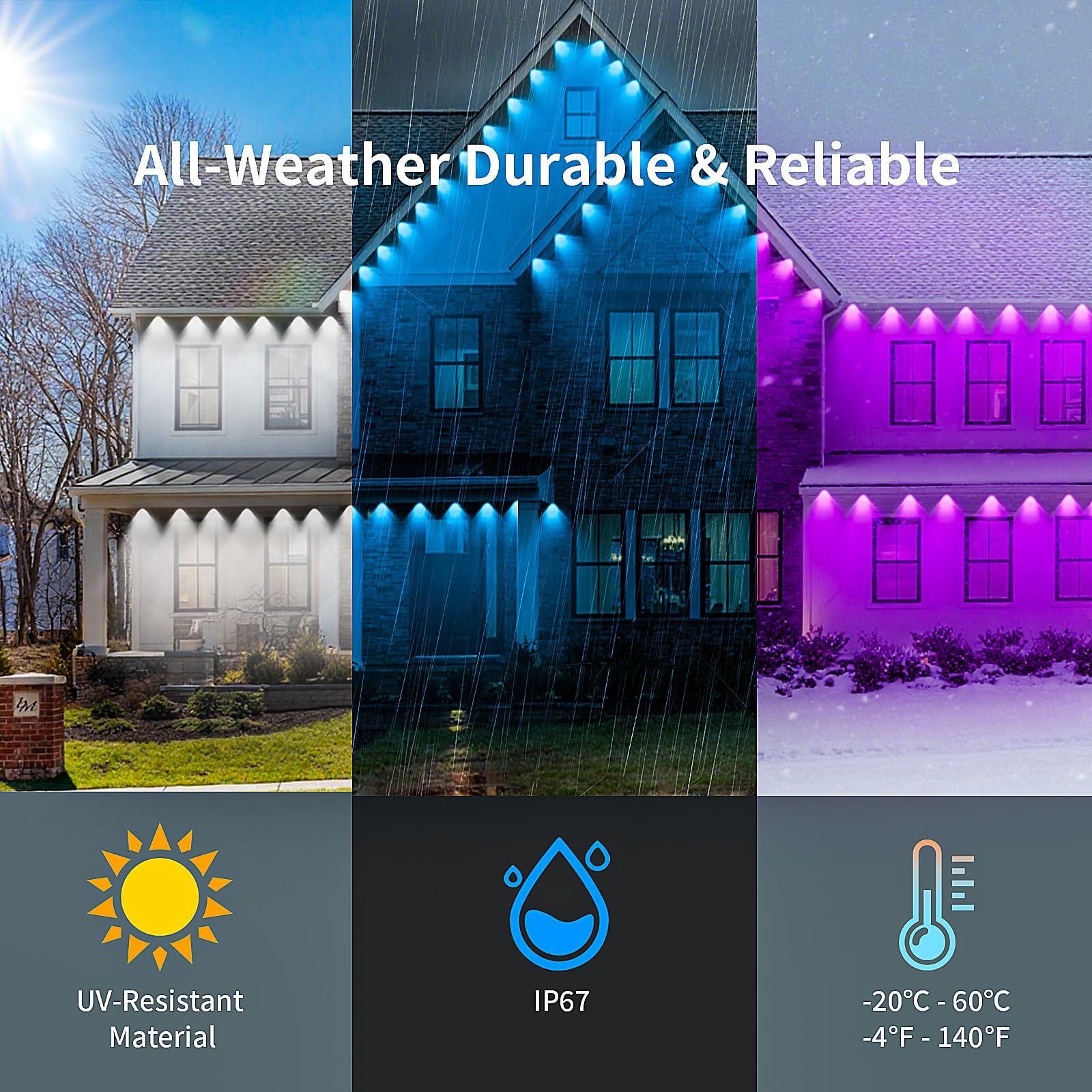 KSIPZE 100ft Permanent Outdoor Lights Waterproof IP67, Smart RGB+IC Eaves LED Li - product photo