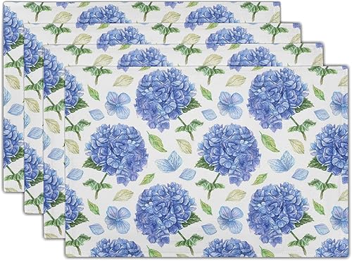 Miniatura 20 de Juego de 4 manteles individuales de hojas de primavera de 12 x 18 pulgadas, diseño de hojas de eucalipto, color negro y blanco, cuadriculado, para