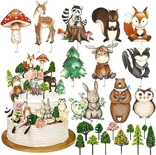 Feekoon 12 Pcs Woodland Animals Figures Forest Painted Woodland Decorations Wood Table Centerpieces Jungle Decor for Nursery Craft Party Supplies Birthday Favors Cake Decor