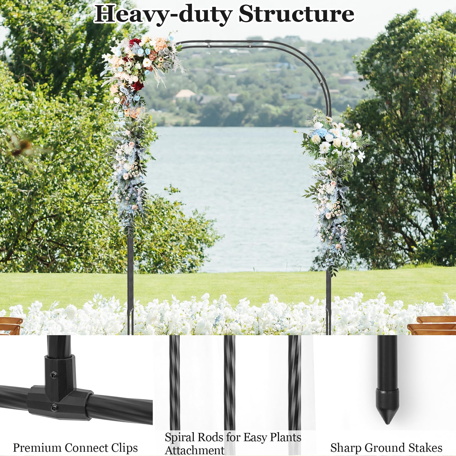 HOMASIS Arco da Giardino, Sostegno per Piante con Tubo in Acciaio Ondulato, Arco per Rose Rampicanti, Decorazioni Giardino per Feste, Matrimoni (153 x 40 x 240 cm)