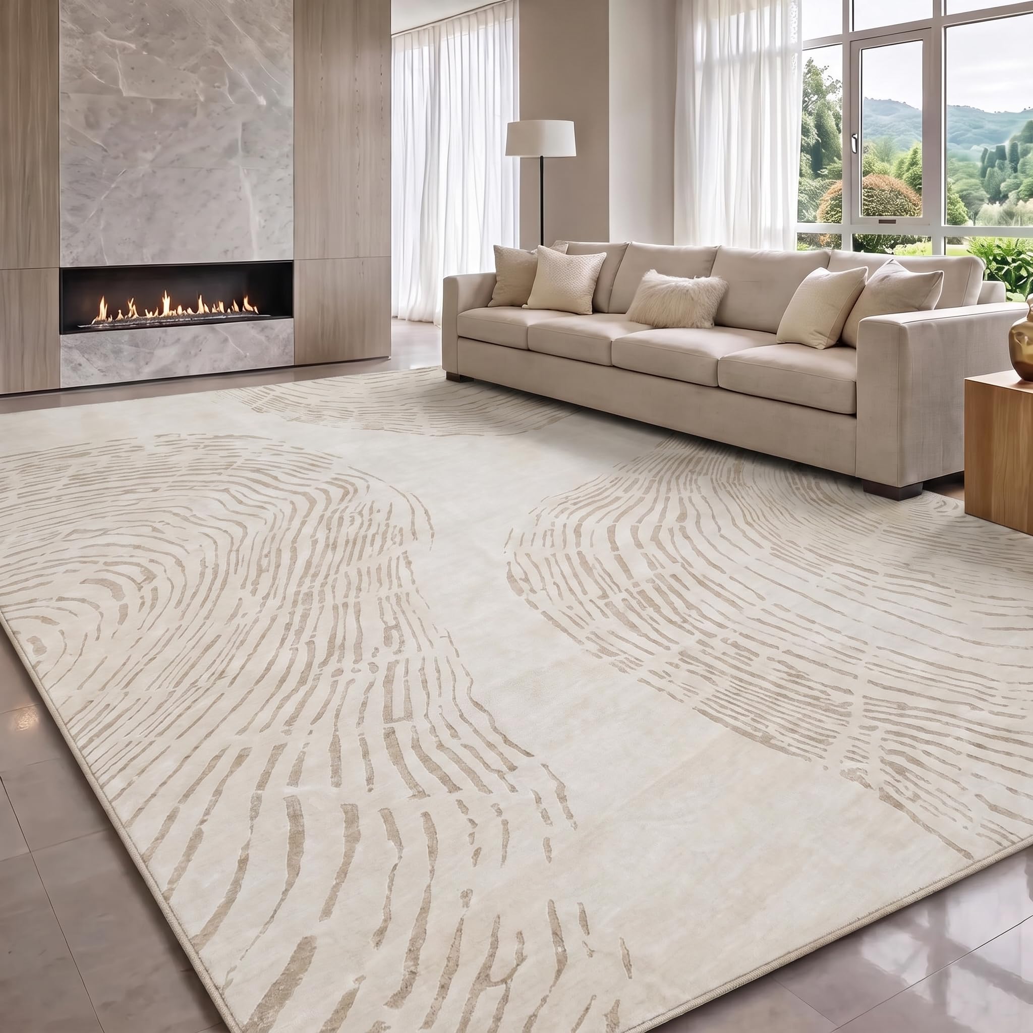 Teppich 200 x 300 cm Beige, Moderner Waschbarer Teppich für Wohnzimmer | Weicher Rutschfester Boho-minimalistischem Stil Teppich – pflegeleicht, haustierfreundlich und OEKO-TEX zertifiziert