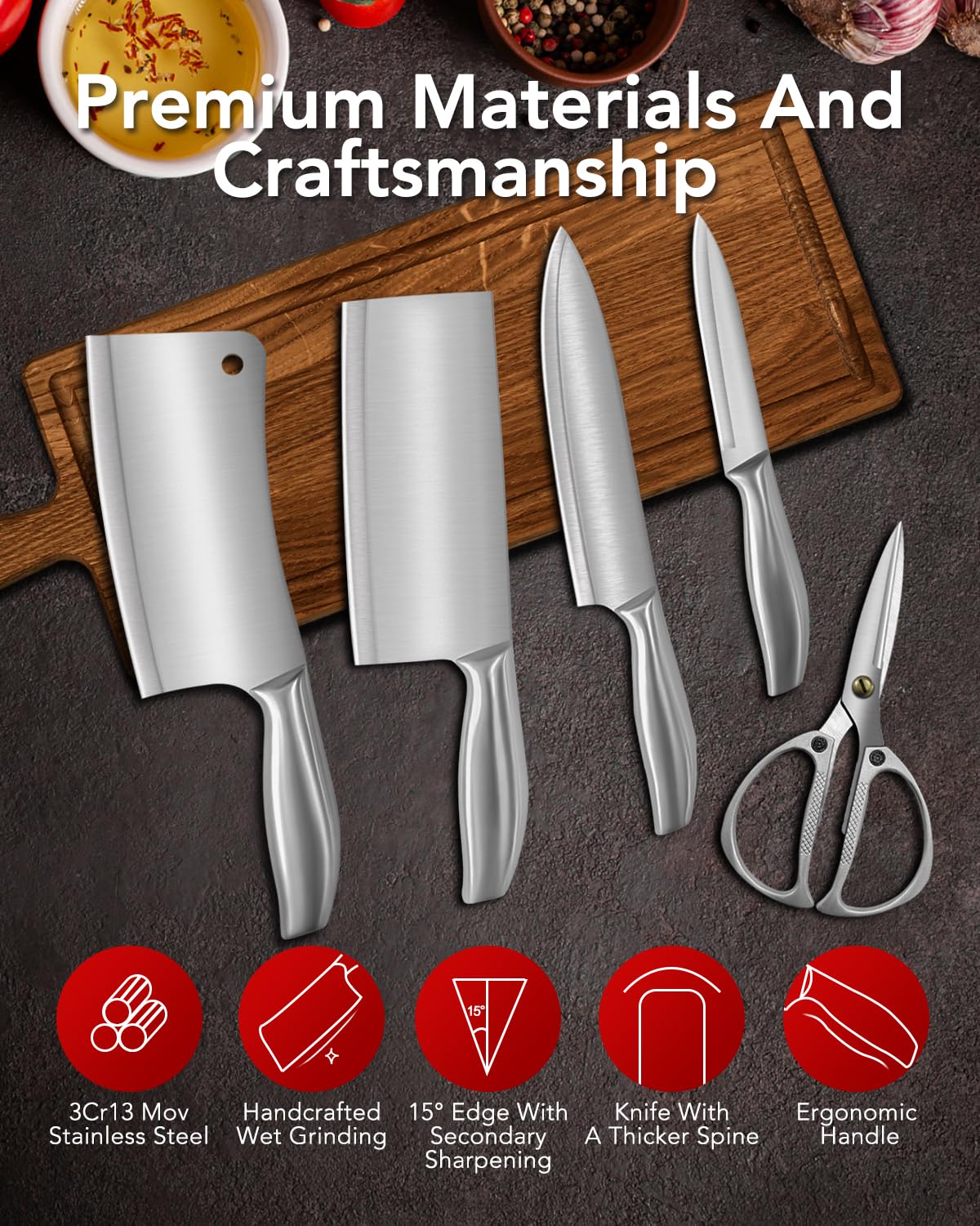 Stainless Knife Set, Kitchen Chef Knife Sets with Block — Amazon image 3