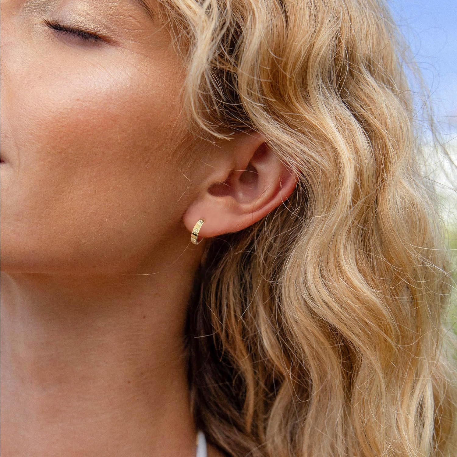 DAILY VIBES Small Star Gold Huggie Earrings for Women 925 Sterling Silver Post Dainty 14K Gold Plated Mini Cubic Zirconia Cartilage Hoop Earrings for Women - Image 2