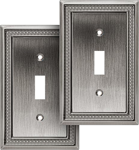 Miniatura 123 de Henne Bery Sunken Pearls - Placa de pared decorativa resistente para interruptor, cubierta para tomacorrientes (doble dúplex, níquel satinado)