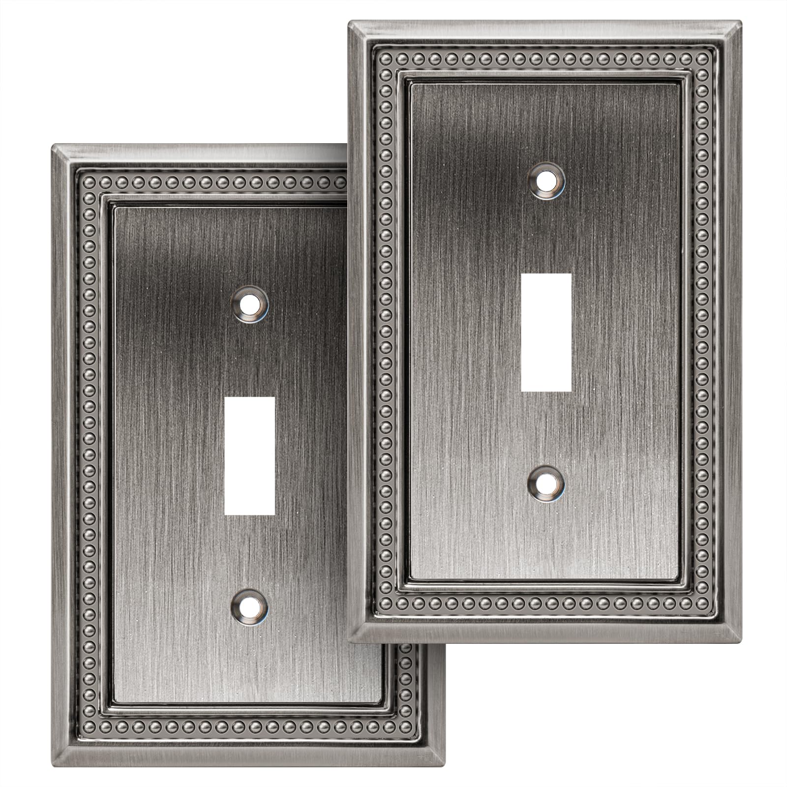 Henne Bery Sunken Pearls Heavy Duty Decorative Wall Plate Switch Plate Outlet Cover (Single Toggle, 2 Pack, Heirloom Silver)