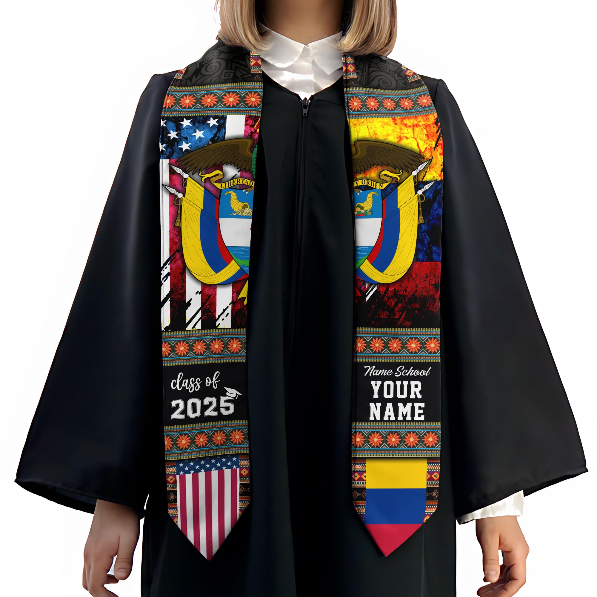 MonkeyVan Custom Colombian Graduation Sash 2025, Personalized Colombian American Stole, Colombia Flag Graduation Stole S64