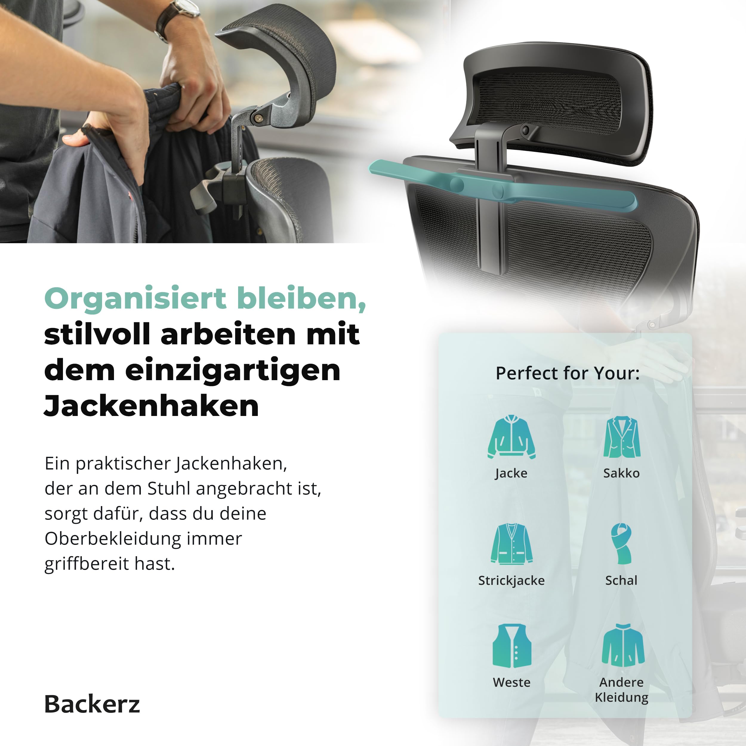 Backerz Bürostuhl Ergonomisch - Bürostühle 150kg, TUV & NEN 1335 Zertifiziert - Office Schreibtischstuhl - Chair - Ergonomischer Bürostuhl – Computerstuhl Höhenverstellbar & Rückenschonend – Schwarz