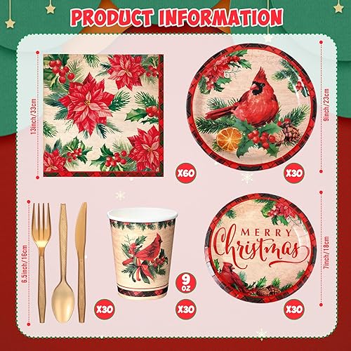 Miniatura 2 de 240 platos y servilletas de papel de Navidad para 30 invitados, suministros de fiesta de Navidad, juego de vajilla desechable de Navidad, platos