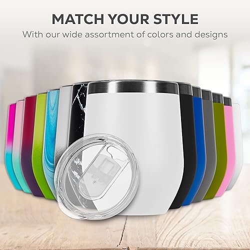 Miniatura 9 de FineDine Vaso de vino con triple aislamiento con tapa (paquete de 4) de acero inoxidable de 12 onzas, mantiene las bebidas calientes y frías para