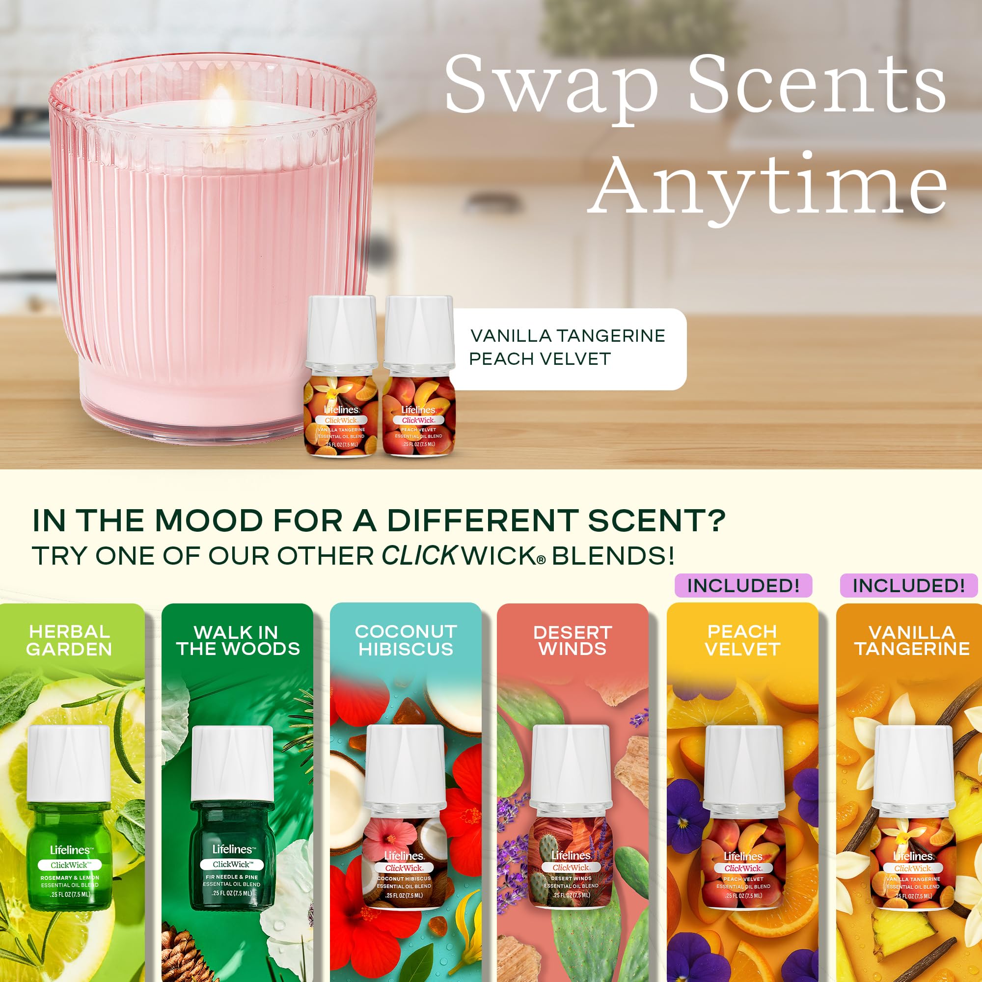 Best Lifelines Flameless Candle Diffuser Picks 2026 1 Lifelines Flameless Candle Diffuser with 2 Clickwick Essential Oil Blends — product photo