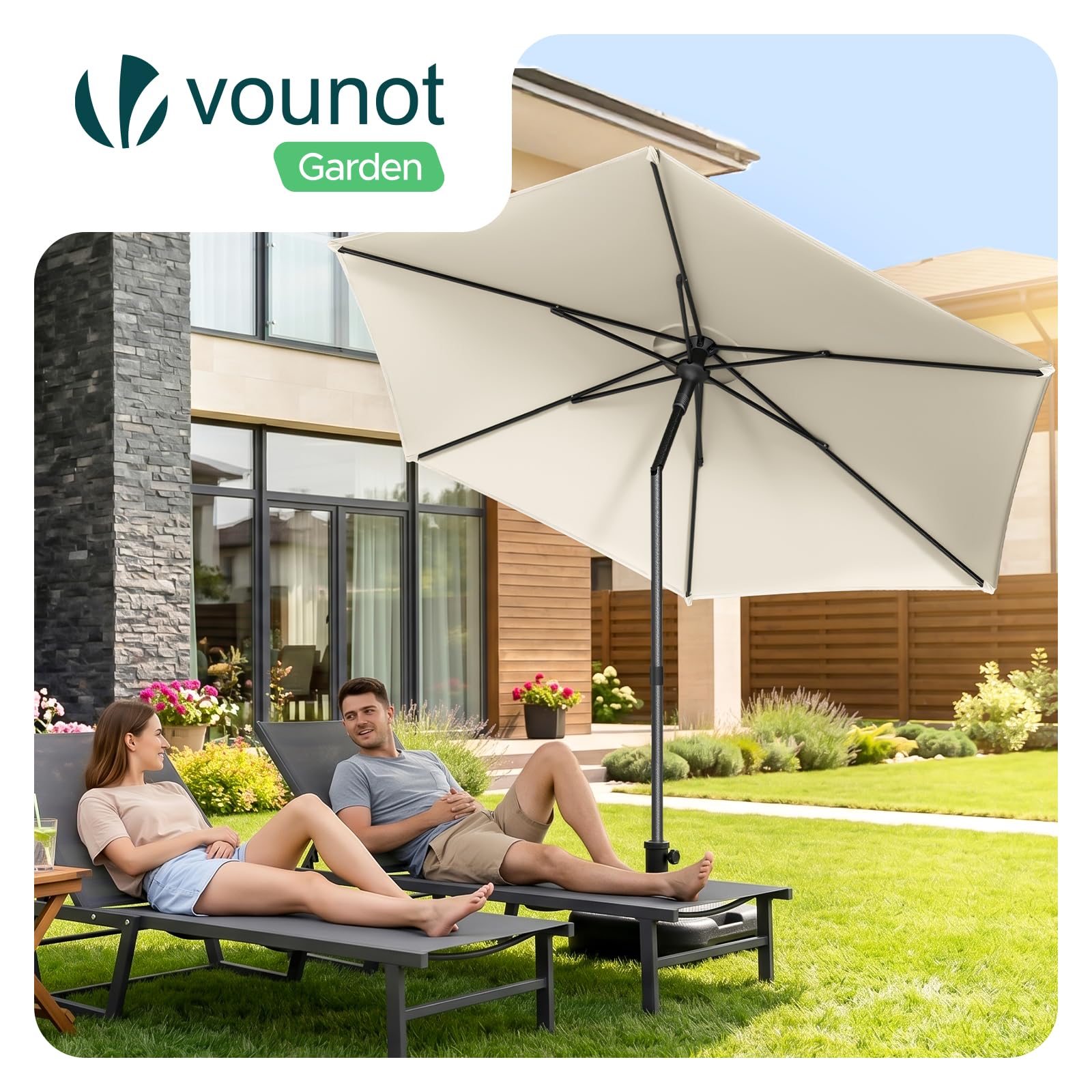 VOUNOT Ombrellone da Giardino Inclinabile 270 cm, Protezione UV 50+, Ventilazione Superiore, Borsa da Trasporto con Tracolla