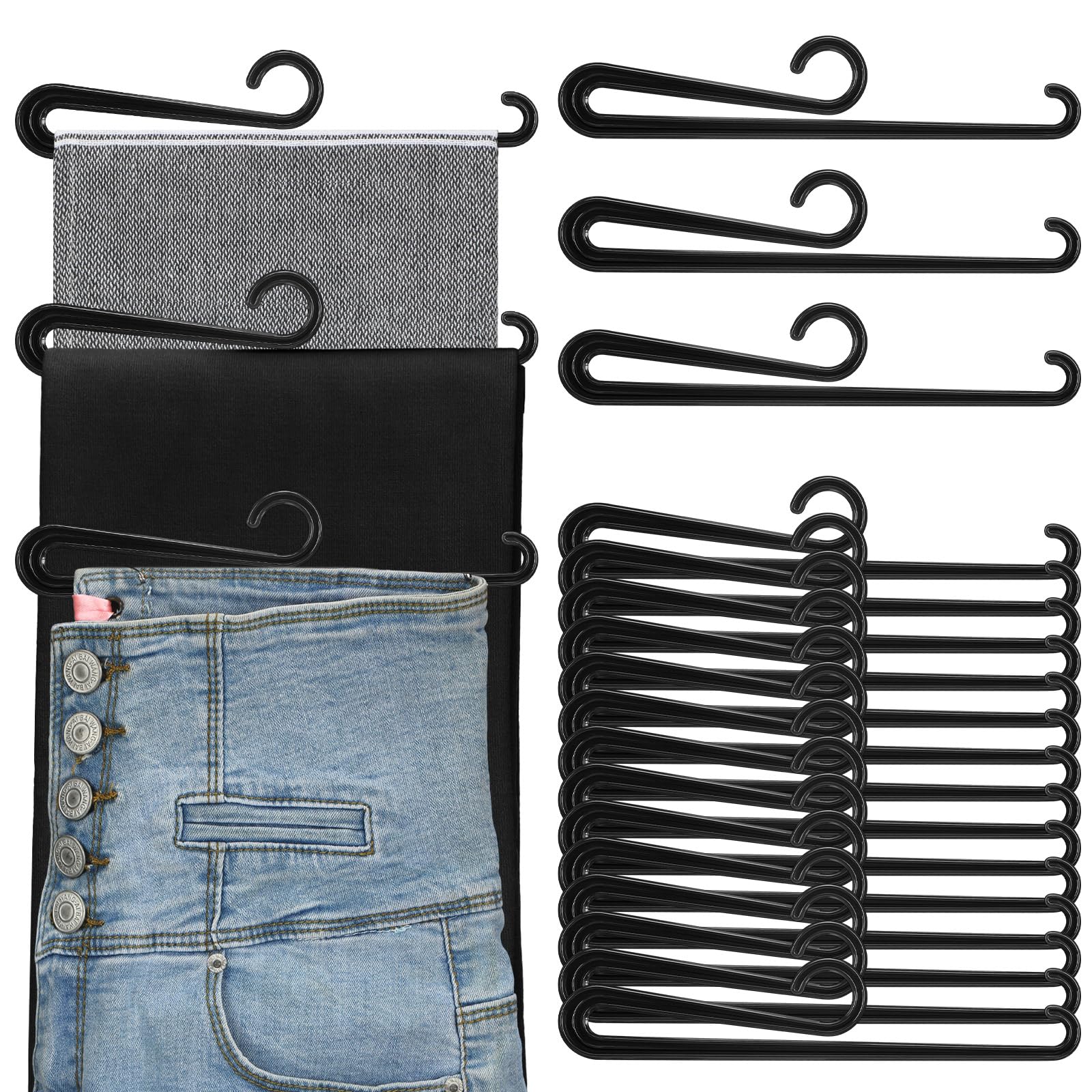 DoubleFill 100 perchas de plástico para bufandas con barra curvada de 7.9 pulgadas, ganchos de exhibición de bufandas, perchas negras de cuello corto para boutiques, tiendas y espectáculos de