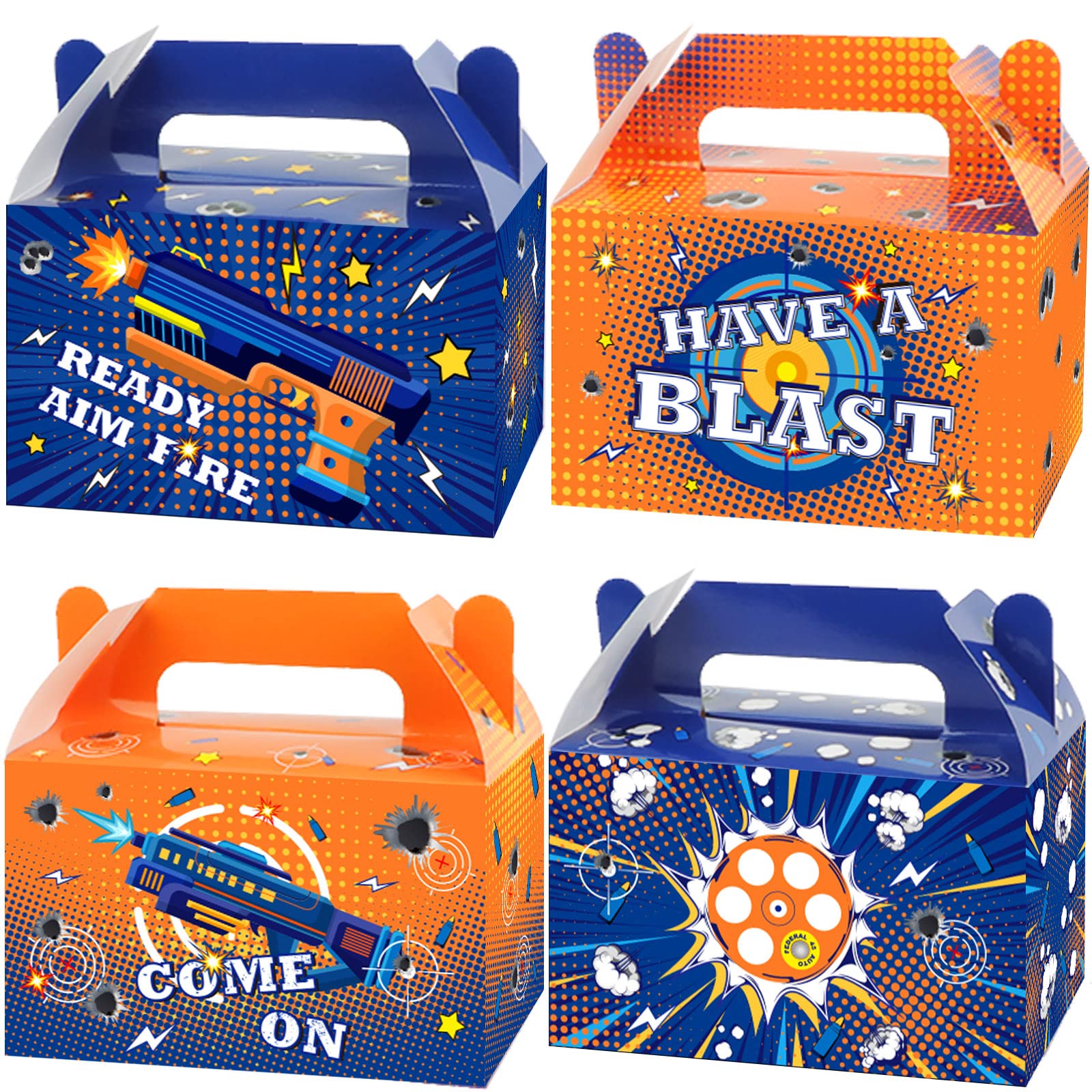 12 Pcs Dart War Party Favor Boxes Dart Battle Goodies Candy Treat Boxes Game Dart Theme Gift Bags for Kids Boys Blue and Orange Birthday Party Baby