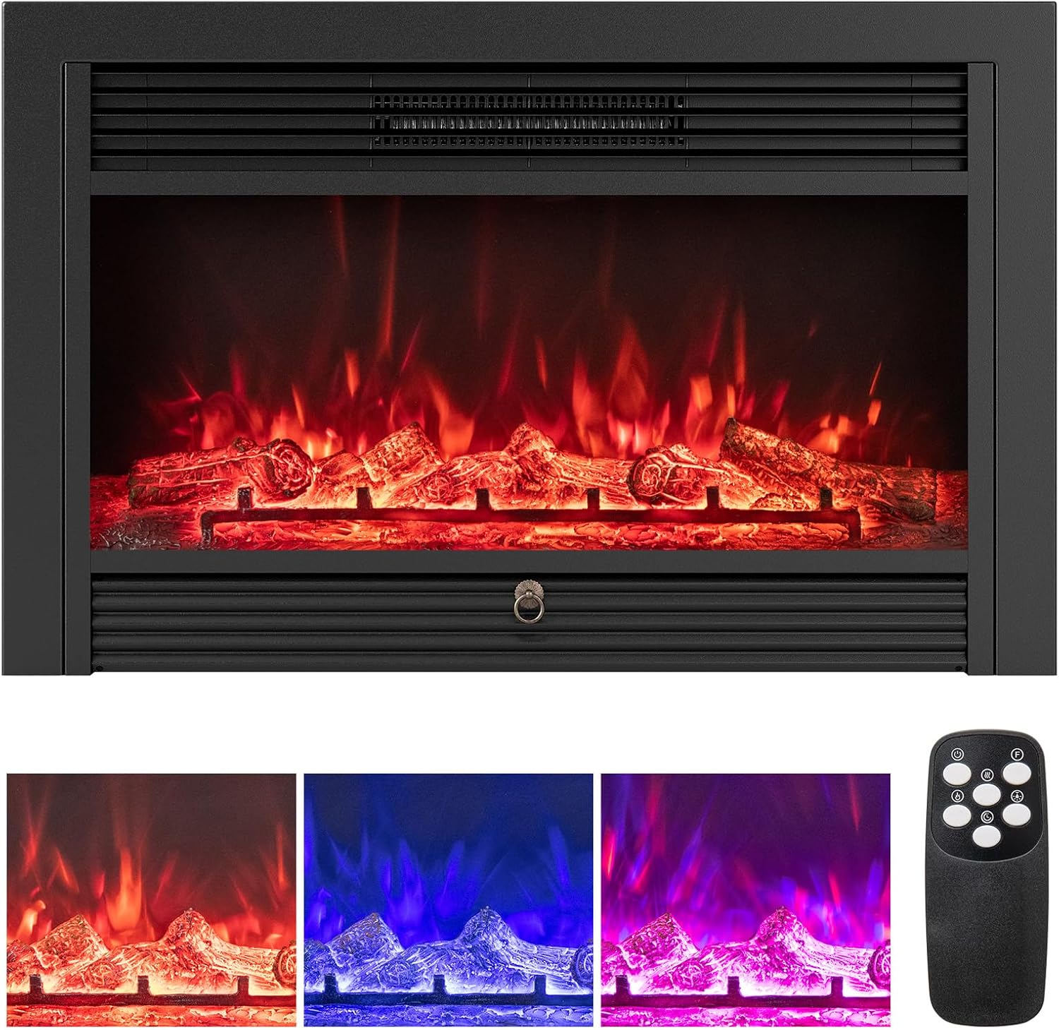 Tangkula 33 Inches Electric Fireplace Insert, 750W/1500W Recessed Fireplace Heater with Remote Control, 8H Timer, Overheat Protection, Adjustable Flame Colors and Brightness (33 inches)