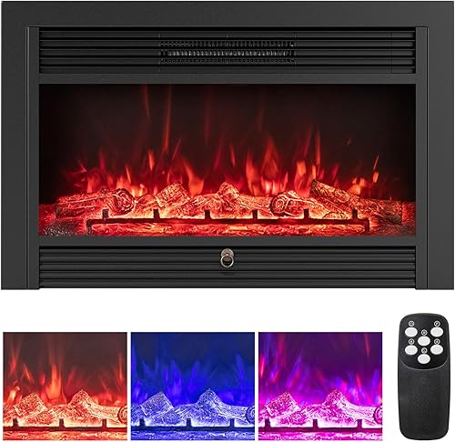 Vista 10 de Tangkula Chimenea eléctrica empotrada de 28.5 pulgadas, calentador de chimenea independiente con protección contra sobrecalentamiento, llama