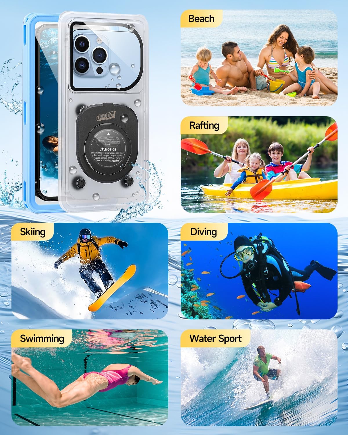 Waterproof Phone Pouch,IPX8 Waterproof Phone Case for Beach & Floating Essentials,Phone Waterproof Pouch with Lanyard, Universal Case Up to 6.9" for iPhone,Samsung (Blue)
