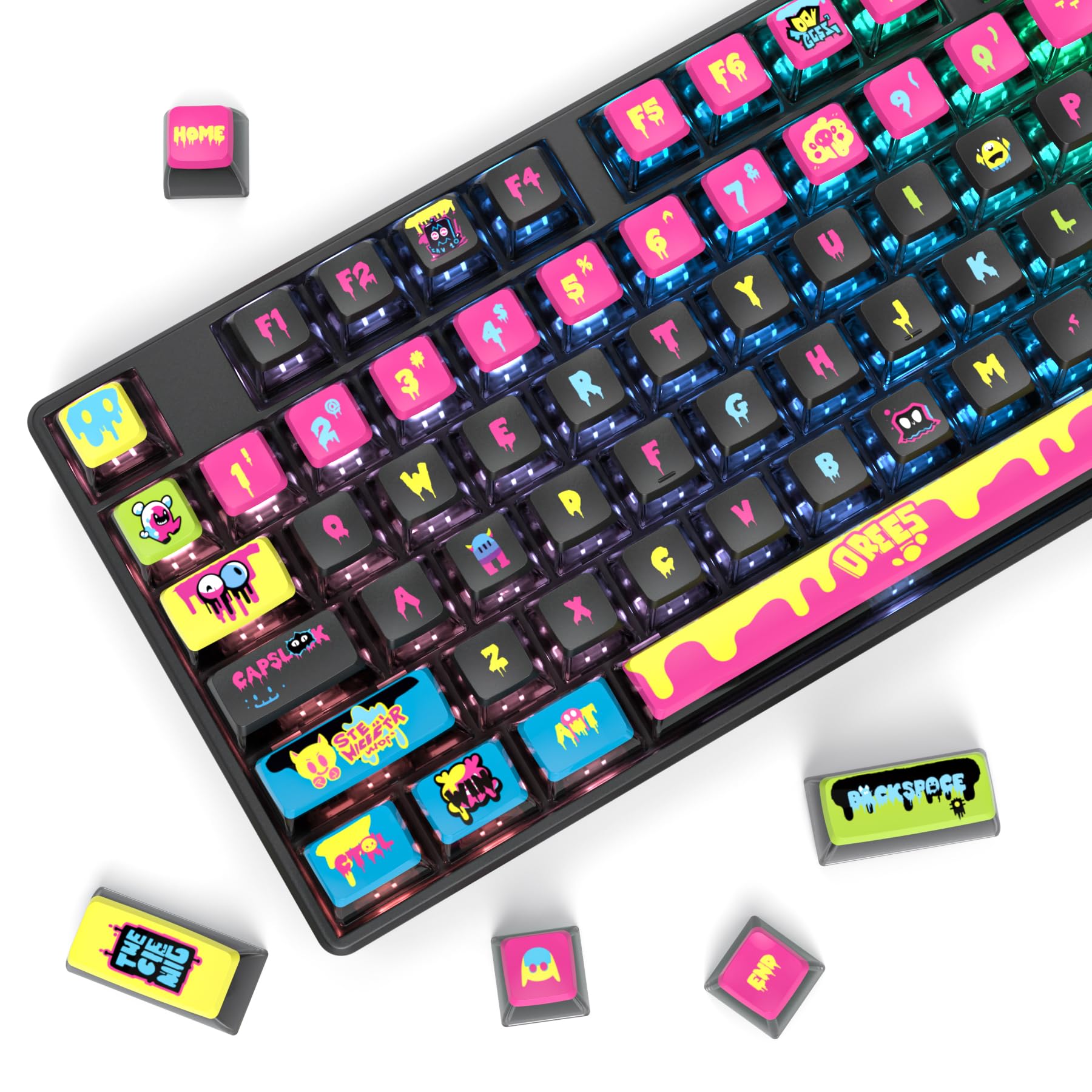 Fogruaden Pudding Keycaps 60 Percent, 120 Dye-Sublimation Keycaps Set, ASA Profile Custom Keycap for Mechanical Keyboard(Balck Colorful)