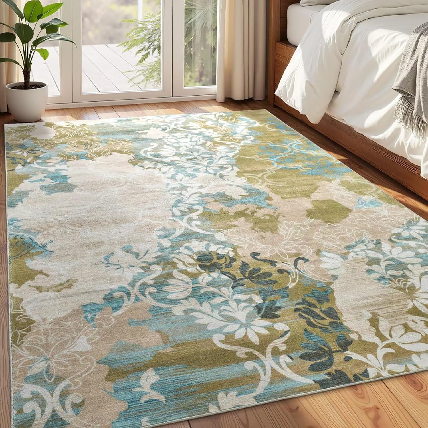 Tapis intérieur et extérieur floral multicolore 120 x 170 cm pour salon et balcon