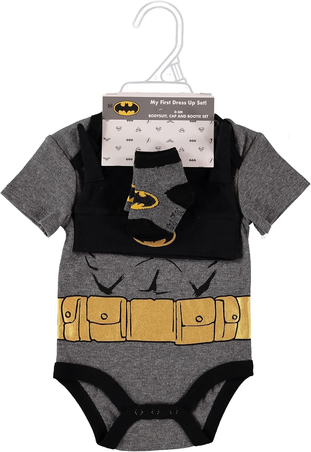 Miniatura 2 de DC Comics Juego de regalo de 3 piezas para bebés y niños, conjunto de regalo de Batman Body Bootie Socks and Hat