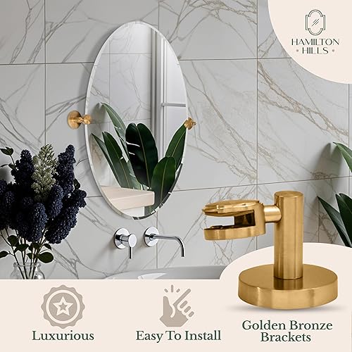 Miniatura 2 de Hamilton Hills - Espejo ovalado grande con anclajes de pared de cromo pulido - Espejo de pared ajustable con respaldo, movible e inclinable, plateado