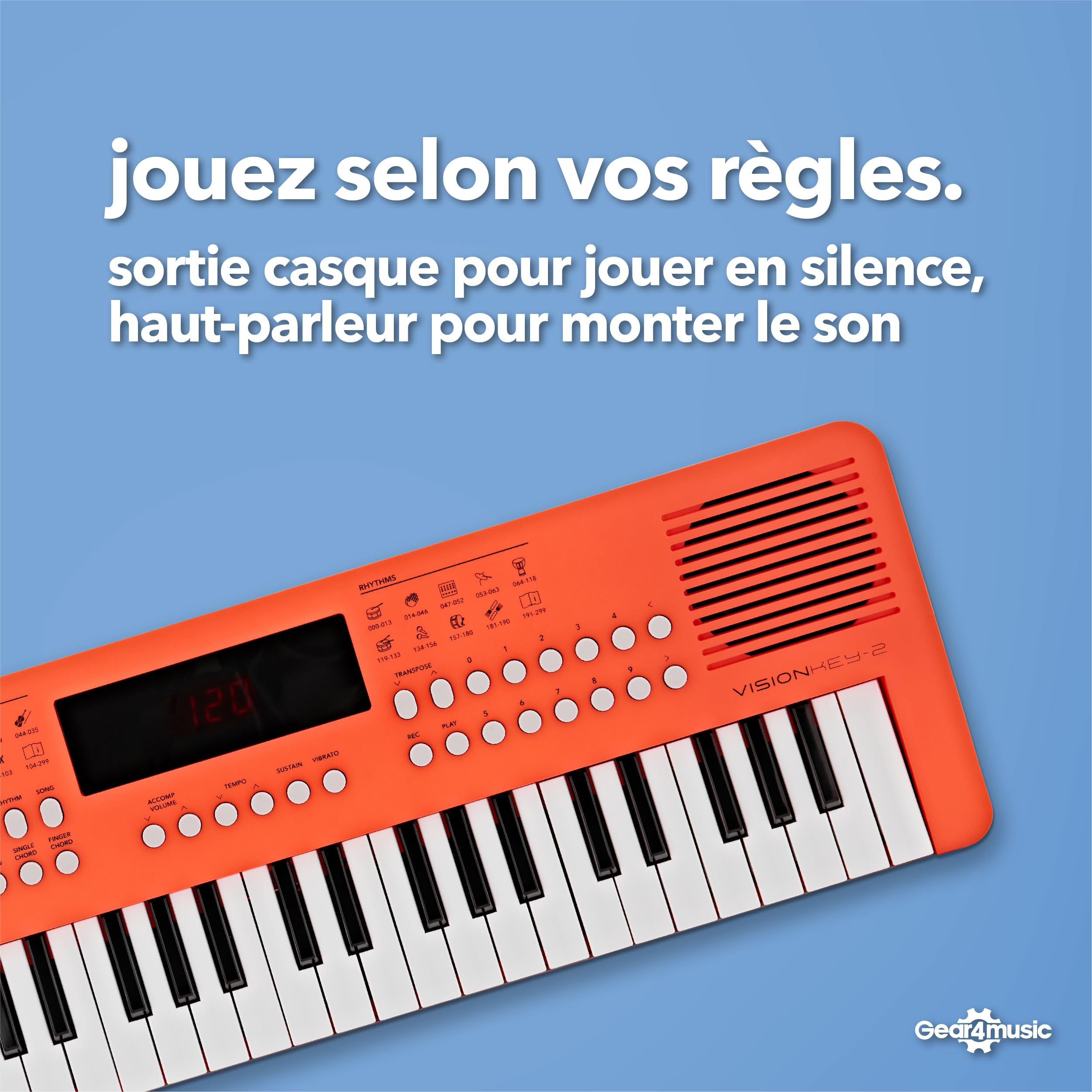 Clavier MIDI portable 49 touches - Mini clavier électrique de Piano, Orange | Pour Débutants et Passionnés de Musique, 49 Mini Touches, 300 Sons et Rythmes, MIDI USB, Sortie Casque, Piles ou USB