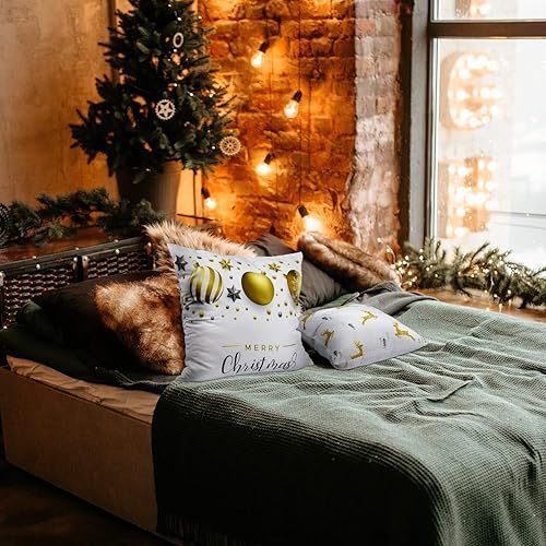 Miniatura 2 de MENOLY 6 fundas de almohada de Navidad, fundas de cojín de 18 x 18 pulgadas, diseño de copos de nieve, árbol de Navidad, ciervo, árbol de Navidad,