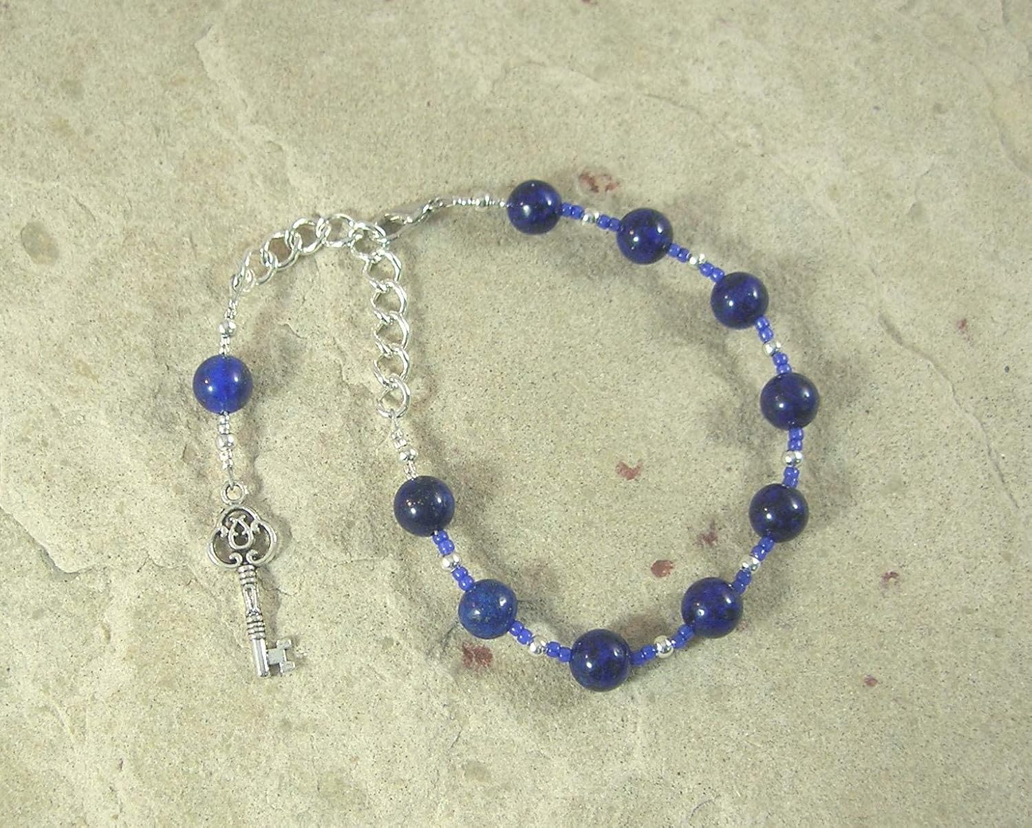 Frigga Prayer Bead Bracelet in Lapis Lazuli: Queen of Asgard, Norse Goddess of Wisdom, Weaving, Fibercraft, Home Management and Small Business