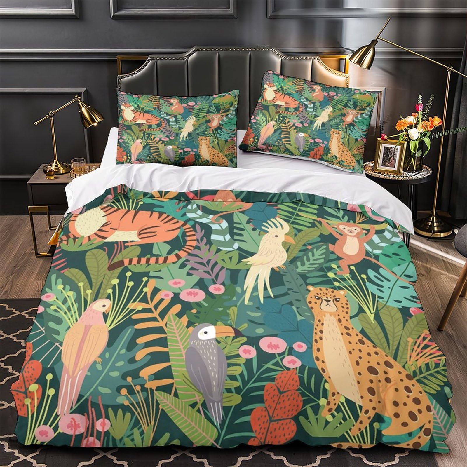 Parure de lit jungle 3 pièces microfbre King 220x240 pour chambre d'enfant et ado