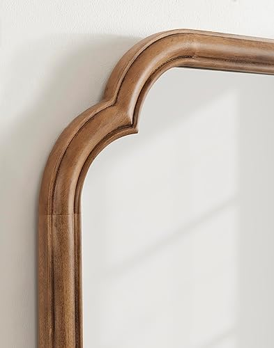 Miniatura 5 de Kate and Laurel Glenby - Espejo de pared festoneado de transición, 24 x 36, marrón rústico, espejo de baño de madera con perfil de marco redondeado