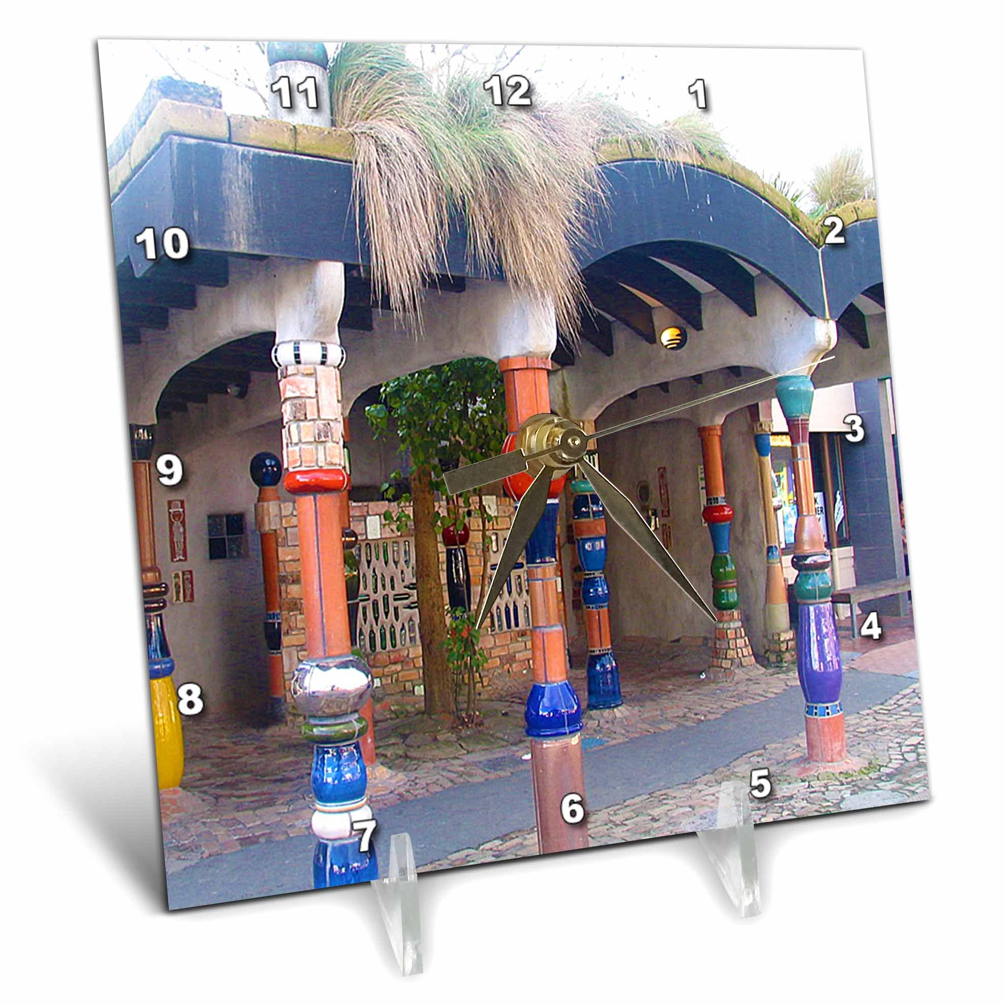Reloj de escritorio multicolor Hundertwasser WC de 6x6 pulgadas