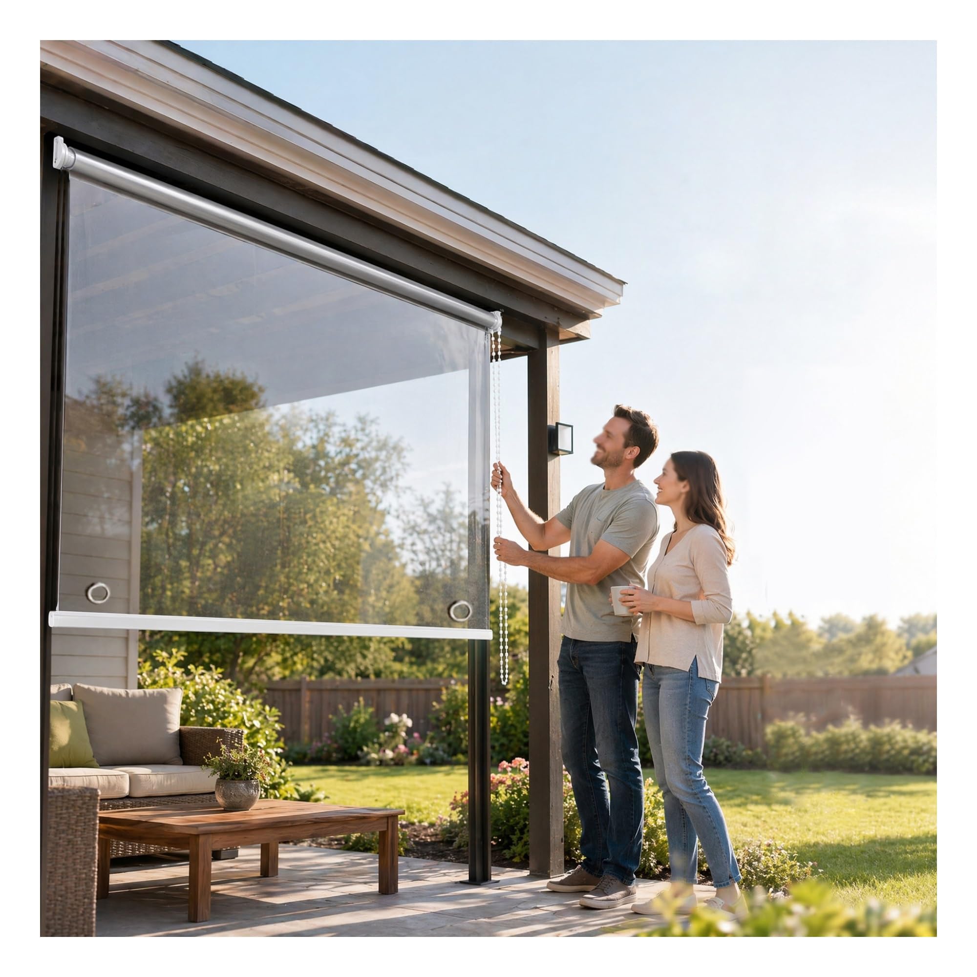 Waterproof Outdoor Roller Shades for Patio, stores enrouleurs extérieurs transparents，Clear Vinyl Roll Up Porch Curtains Windproof Roller Window Shades Insulated Cover(W105*H220cm/W41.33*H86.61in)