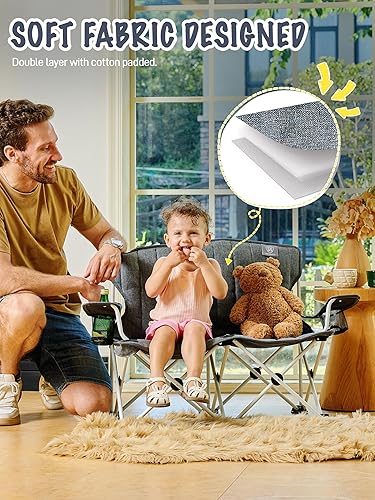 Miniatura 6 de EVER ADVANCED Silla de campamento doble para niños con cierre de seguridad para portavasos y exteriores, plegable, acolchada, con bolsillo de malla,