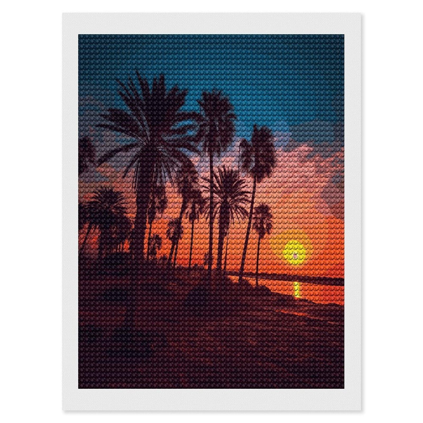 FekiLoot Palm Tree Sunset Paint by Numbers Kit for Adults Beginner DIY Diamond Dots Paintings Round Full Drill Diamond Art Kits Picture Diamond Art Painting Kits for Home Decor 12"x16"