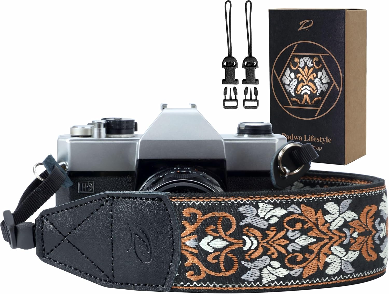 Camera Strap - 2 Retro Jacquard Embroidery Multi Pattern Camera Straps Adjustable Wide Camera Neck Shoulder Strap with Genuine Leather Head for All DSLR/SLR Digital Cameras Vintage Brown Flower