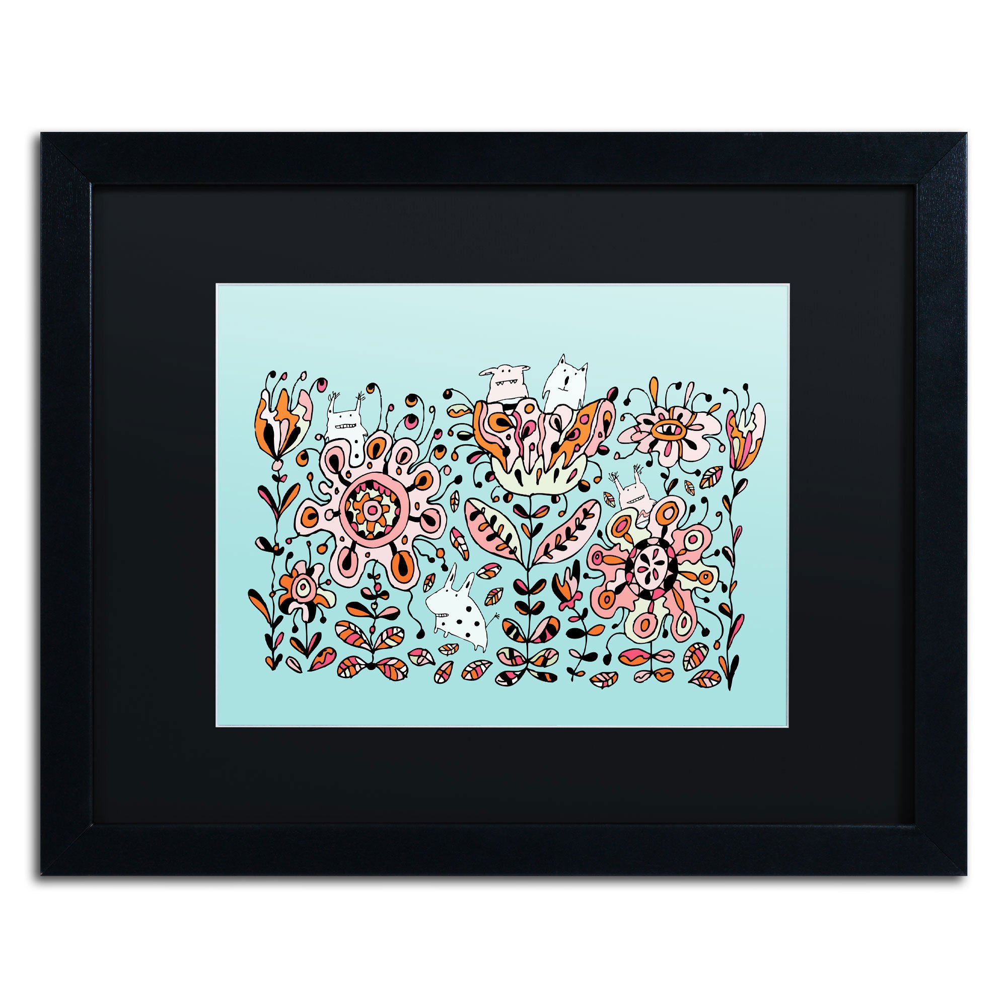 Trademark Fine Art Flower Monsters Black Matte Artwork by Carla Martell, 16 by 20-Inch, Black Frame