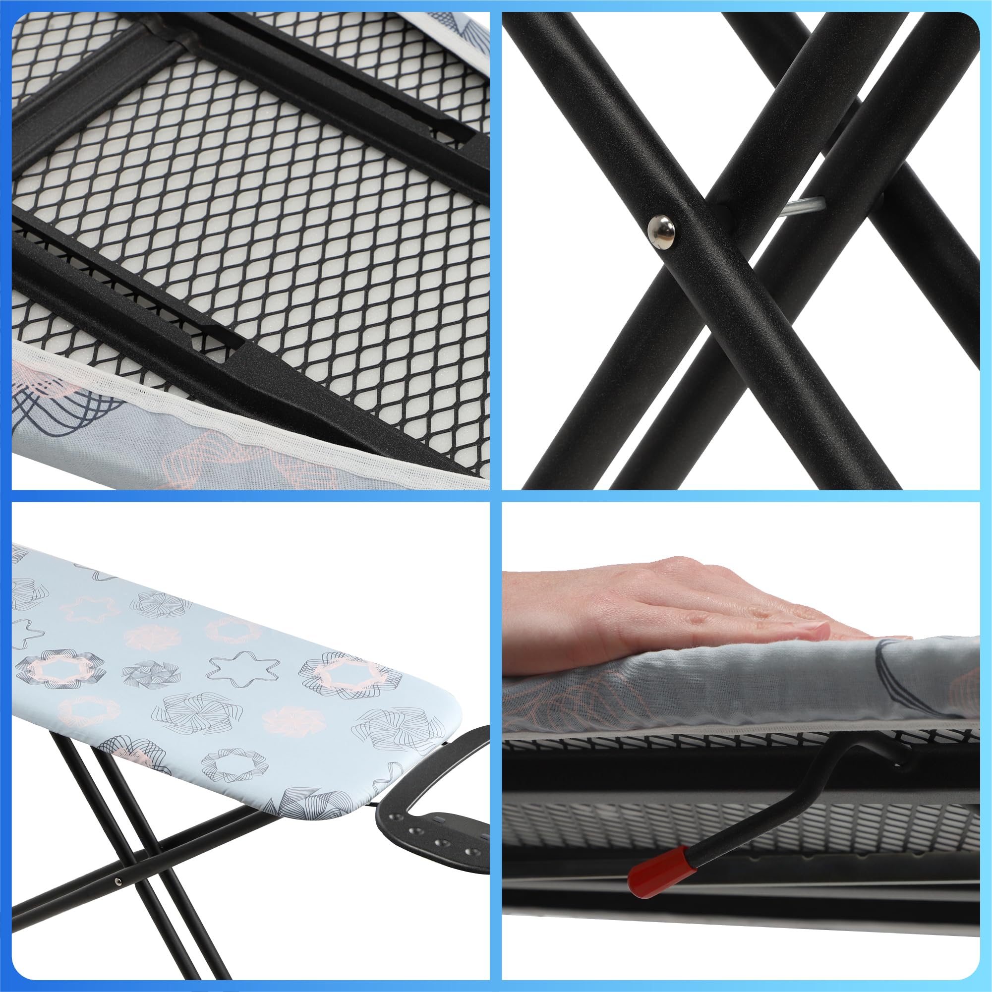 KADAX großes Bügelbrett 120x38cm - Stabiler Bügeltisch für Dampfbügelstation, klappbar, höhenverstellbar, mit hitzebeständiger Bügeleisenablage
