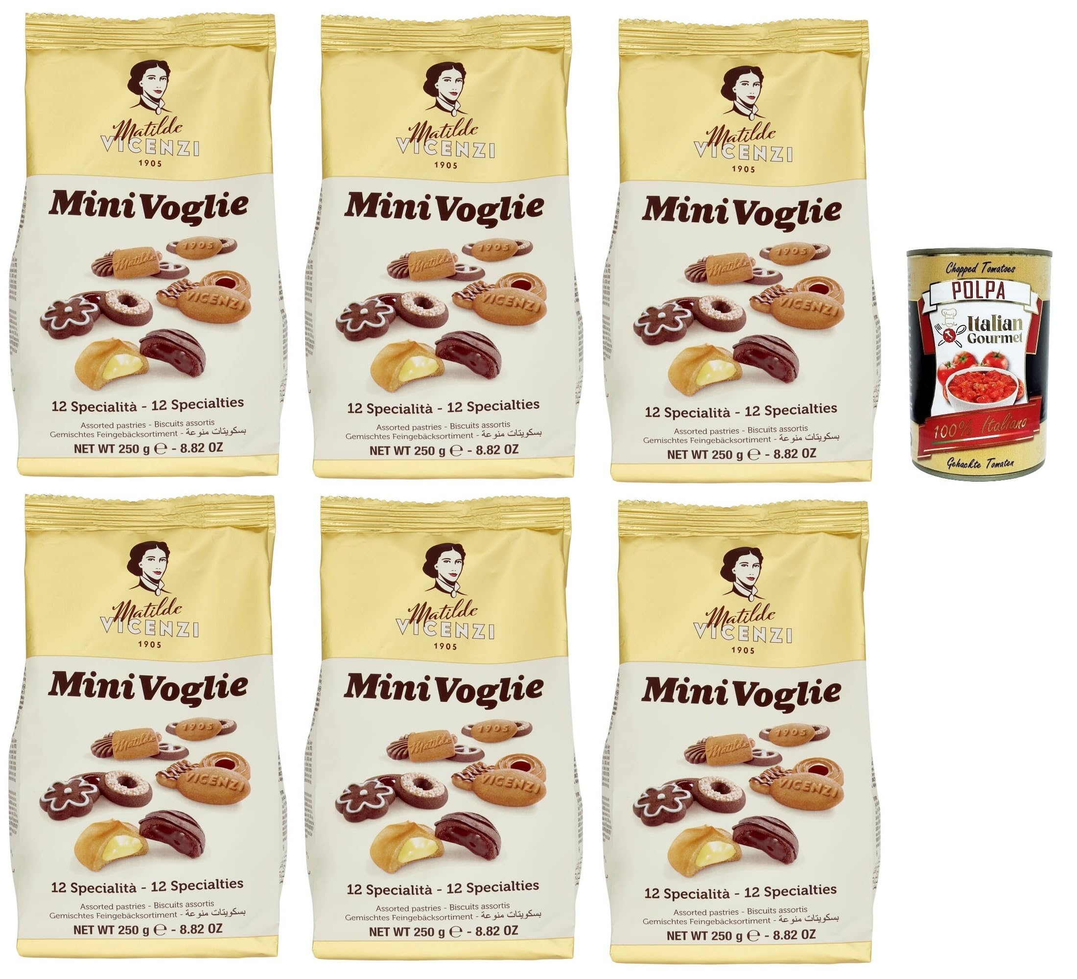 Italian Gourmet Matilde Italian Gourmet Minivoglie biscotti assortiti burro | Frollini con ripieni e marmellata, Auswahl für Kaffee, Tee, colazione e, Gesamtnettogewicht 1,5 kg + Kostenlos Polpa 400g
