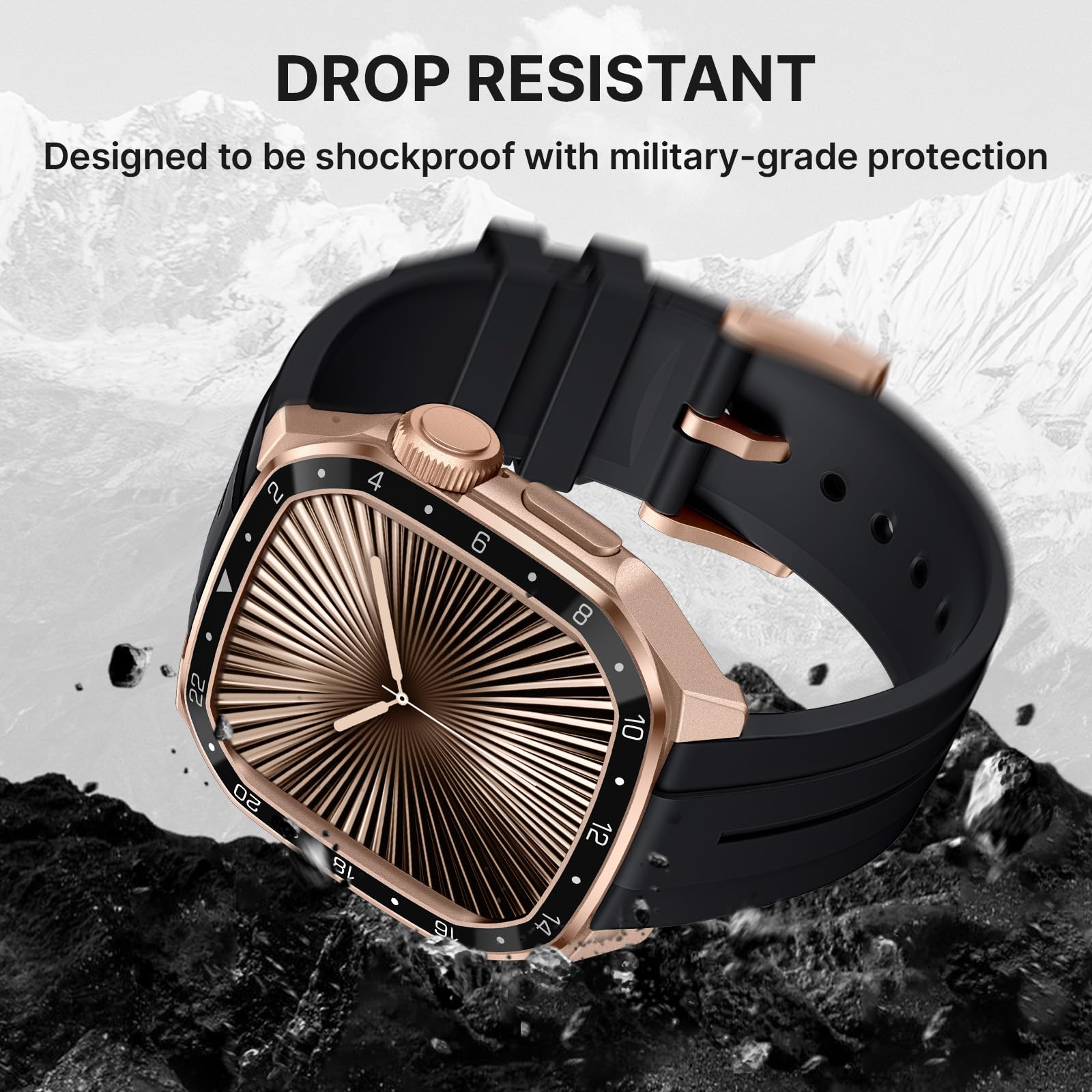 Bandletic Metallgehäuse Hülle mit Armband kompatibel mit Apple Watch 44mm SE3 SE2 SE 6 5 4, Robuste Sport Schutzhülle für iWatch Series 44mm, Silikon Ersatzarmbänder mit Metallgehäuse für Herren