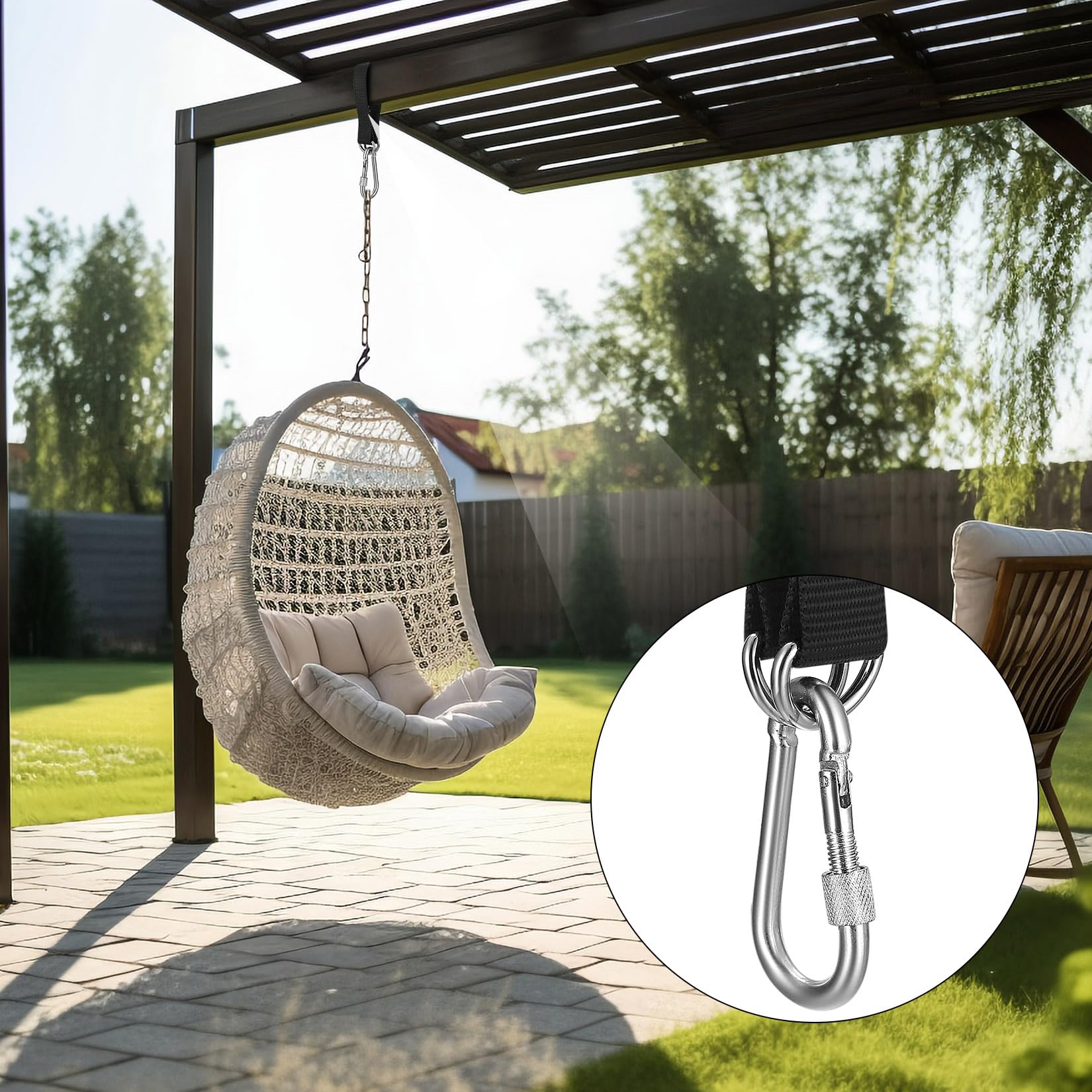 Kit de Fijación para Hamaca de 2 Piezas,Correas de Árbol para Columpio, Conjunto de Fijación de Silla Colgante con Mosquetones y Anillos en D, Correas para Hamaca para Columpios de Interior y Exterior