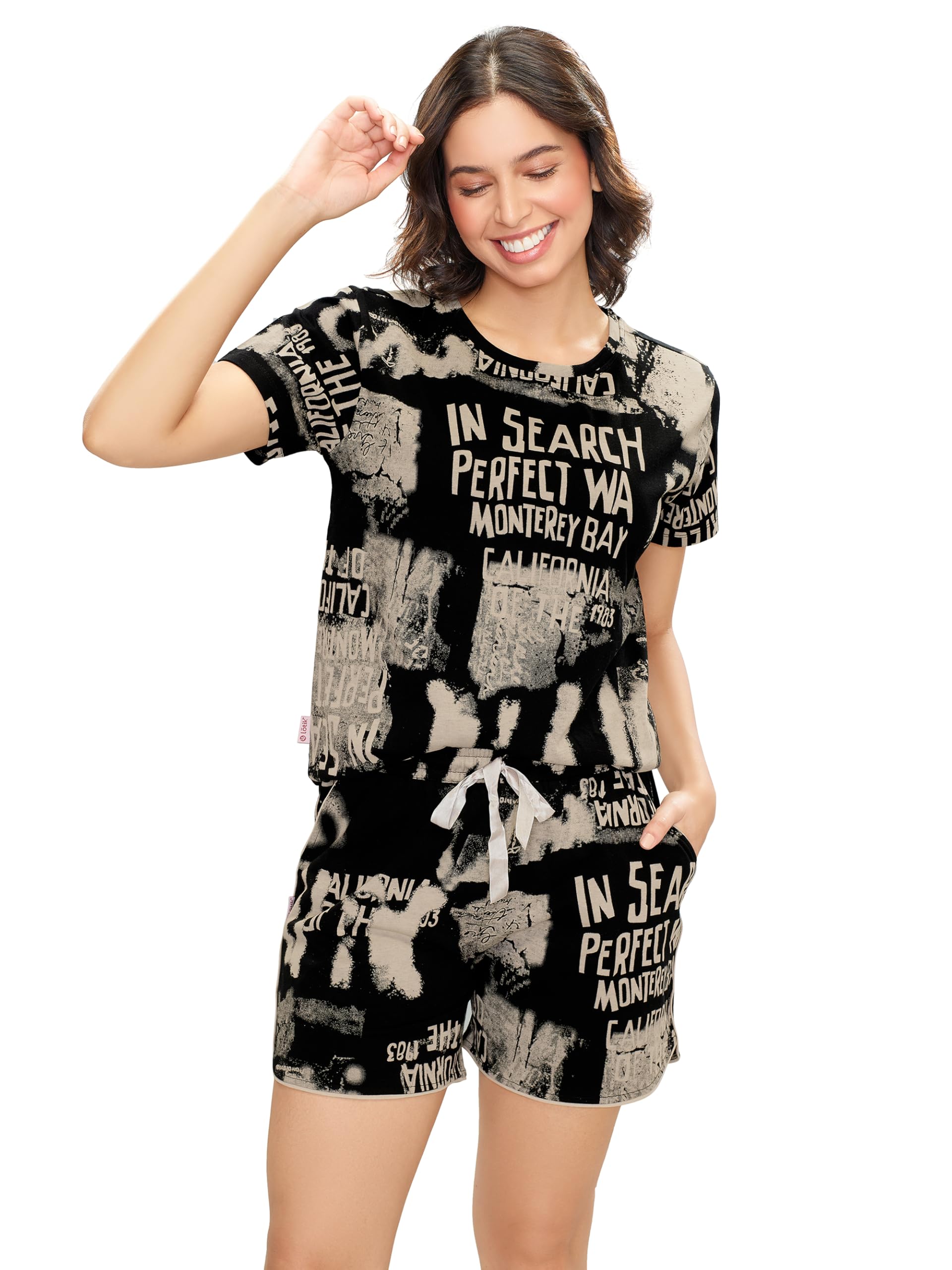 lotik Women's Cotton Geometric Print Top & Shorts Nightsuit Set-picture-36