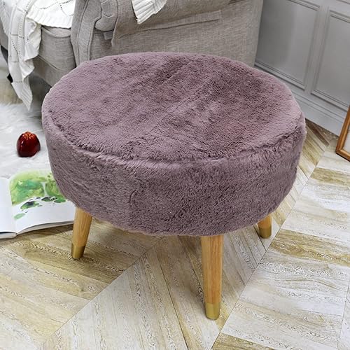 Miniatura 10 de Otomana ovalada de piel sintética morada de 22 x 18 x 18.5 pulgadas de alto, cómoda y esponjosa color violeta con patas de madera, reposapiés