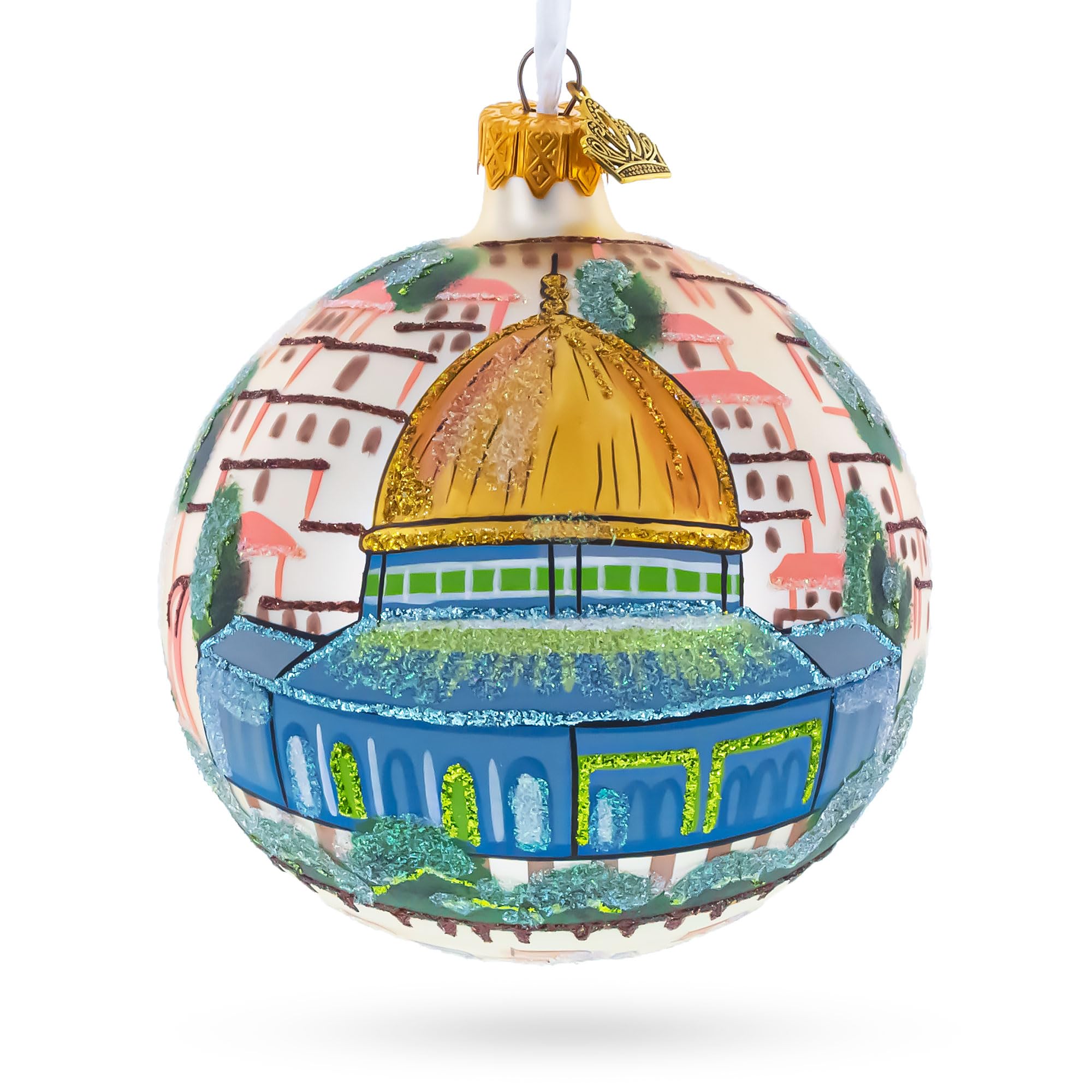 Ornement Noël Jérusalem verre suspension sapin Israël