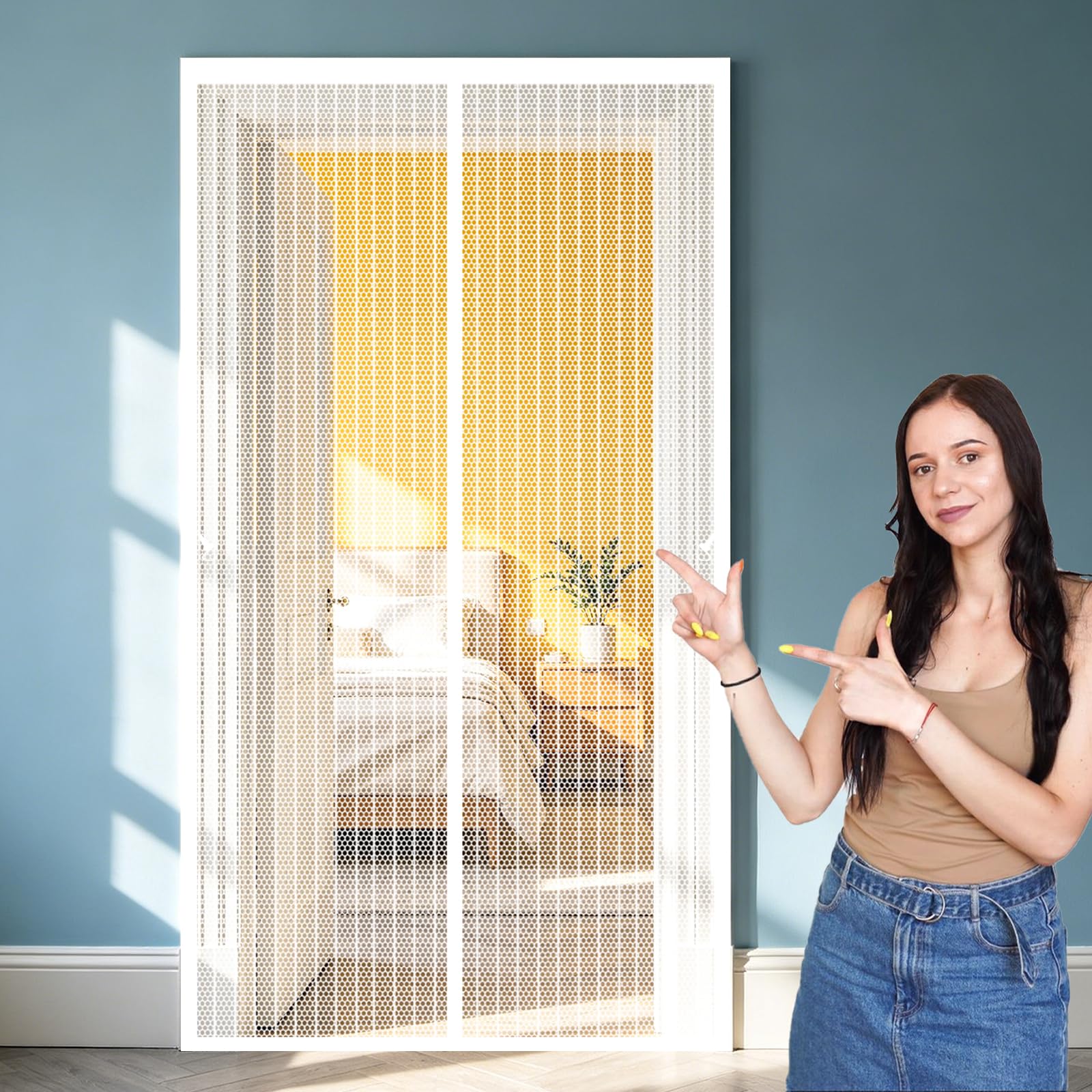Lijiao White Magnetic Screen Door 74 X 195 Cm Keep Bugs Out Lets Fresh Air In, With Powerful Magnets And Full Frame Hook&Loop, No Gap, Flyscreen French Doors, Fly Nets For Door Kid And Pet Friendly,