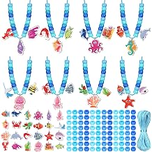 Ferreve 48 Sets Under the Sea Bead Necklace Crafts Kit DIY Marine Animals Summer Craft Gifts Fish Shape Beads DIY Necklace Supplies Party Favor