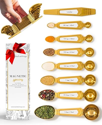 Miniatura 6 de Styled Settings Juego de utensilios de cocina de 15 piezas, color blanco y dorado, incluye soporte y cucharas medidoras de acero inoxidable,