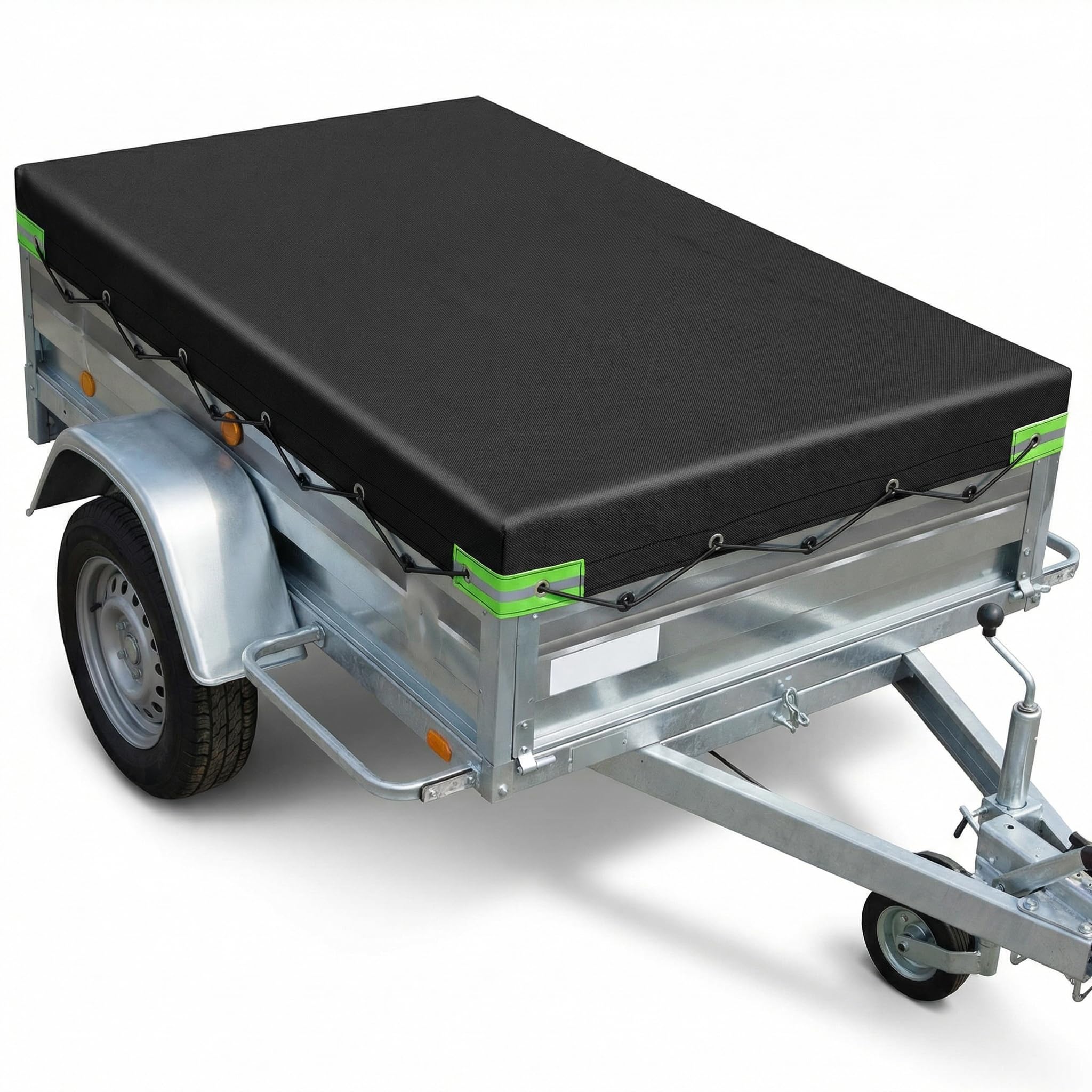 QWORK® Bâche Remorque avec Corde Bâche - 258x135x8CM - Matériau PVC 420D Renforcé - pour Remorques de Voitures de 500KG - 750KG, Noir